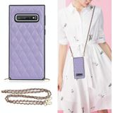 Voor Samsung Galaxy S10e Elegant Rhombic Pattern Microfiber Leather + TPU Shockproof Case met Crossbody Strap Chain (Purple)