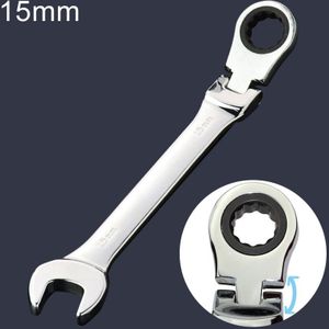 15mm dual-use opening Plum ratcheting schuine moersleutel  lengte: 19 5 cm (zilver)