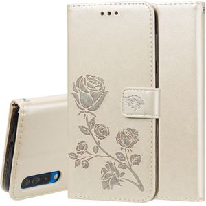 Rose relif horizontale Flip PU lederen case voor Galaxy A50  met houder & kaartsleuven & portemonnee (goud)
