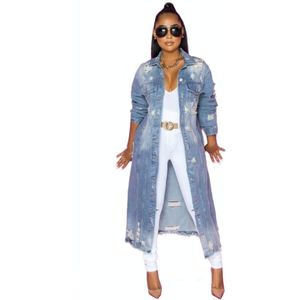 Losse Lange mouwen Ripped Denim Lange Top (Kleur: Blauw Maat: S)