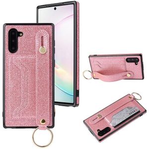 Voor Samsung Galaxy Note 10 Glitter Powder PU+TPU Schokbestendige beschermhoes met houder & kaartslots & polsbandje(roze)