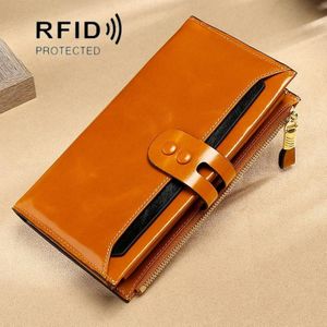 Lederen Lady Wallet Multi-Card Slot Retro Olie Wax Lederen Portemonnee Lang Type RFID Anti-Diefstal Brush Clutch (Bruin)