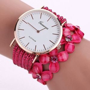 Vrouwen ronde wijzerplaat bloem Diamond hengsten armband horloge (Rose)