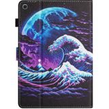 Voor Samsung Galaxy Tab A 10.1 2019 Gekleurde tekening stiksels lederen tablet smart case (Sea Wave)