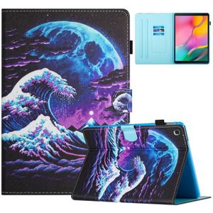Voor Samsung Galaxy Tab A 10.1 2019 Gekleurde tekening stiksels lederen tablet smart case (Sea Wave)