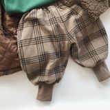 Childrens Plaid And Velvet Bloomers And Drawstring Pants (Color:Coffee Size:110)