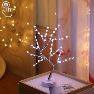 LED Snowflake Tree Koperdraad tafellamp Creatieve decoratie Touch Control Nachtlamp (Wit Licht)