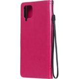 Voor Samsung Galaxy A12 Tree & Cat Pattern Pressed Printing Horizontal Flip PU Leather Case with Holder & Card Slots > Wallet > Lanyard (Rose)