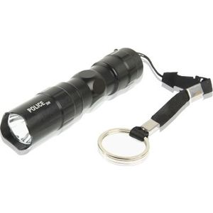 POLITIE Super Bright 3W LED Zaklamp Torch  Tail cap Switch  met sleutelhanger  Lengte: 9 5 cm (Zwart)