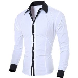 Casual business mannen jurk lange mouwen katoen stijlvolle sociale shirts  size:l (wit)