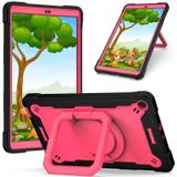 Voor Samsung Galaxy Tab A10.1 (2019) T510 Contrast Color Shockproof Robot Silicone + PC Case with Wristband Holder(Black + Rose Red)