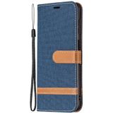 Voor Samsung Galaxy M32 Kleur Matching Denim Texture Horizontale Flip Leren Case Met Houder & Card Slots & Wallet & Lanyard (Dark Blue)