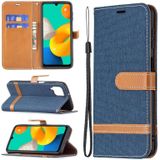 Voor Samsung Galaxy M32 Kleur Matching Denim Texture Horizontale Flip Leren Case Met Houder & Card Slots & Wallet & Lanyard (Dark Blue)