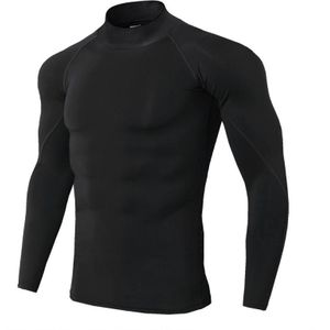 Heren hoge hals fitness atletisch hardloopshirt met lange mouwen stretch sneldrogend opstaand sweatshirt  maat: S (TC55 zwarte lijn op zwart)