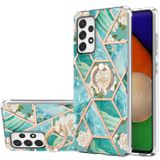 Voor Samsung Galaxy A33 5G splitsen marmeren bloempatroon TPU ringhouder (blauwe bloem)