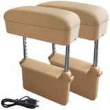 2 PCS Universal Car Wireless Qi Standaard Charger PU Leder Verpakt Armsteun Box Cushion Car Armrest Box Mat met opbergdoos (Beige)