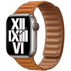 For Apple Watch Series 7 45mm / 6 & SE & 5 & 4 44mm / 3 & 2 & 1 42mm Leather Replacement Strap Watchband (Golden Brown)