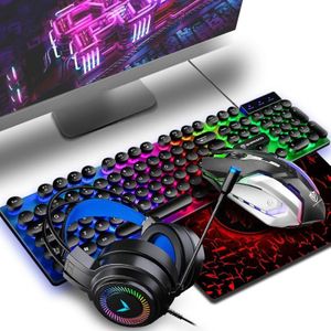 Shipadoo LD-122 4 in 1 Girly Glowing Keyboard + Mouse + Earphone + Mouse Pad Set(Black Punk)