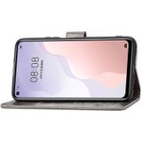 Voor Huawei Nova 7SE/P40 lite 5G Vierbladige gesp relif Gesp Mobiele telefoon bescherming lederen case met Lanyard & Card Slot & Wallet & Bracket Functie(Grijs)