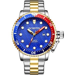 OCHSTIN 7003A multifunctioneel quartz waterdicht lichtgevend stalen band herenhorloge (zilver + goud)