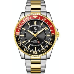 Ochstin 5019B multifunctioneel waterdicht roestvrij stalen band quartz horloge (goud + zwart + rood)