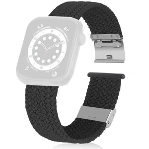 Gevlochten + roestvrij staal vervangende horlogebanden voor Apple Watch Series 6 & SE & 5 & 4 44mm / 3 & 2 & 1 42mm (Zwart)