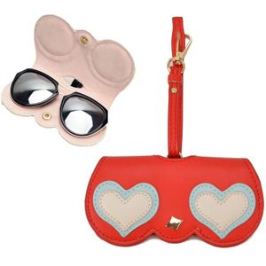 Leuke en grappige PU zonnebril geval draagbare bril geval met opknoping gesp  kleur: rood dubbel hart