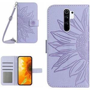 Voor Xiaomi Redmi Note 8 Pro Skin Feel Sun Flower Pattern Flip Leather Phone Case met Lanyard (Paars)