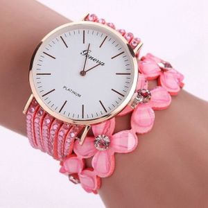 Vrouwen ronde wijzerplaat bloem Diamond hengsten armband horloge (roze)