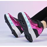 Kleine vierwielige wandelschoenen kinderen lichtgevende vervorming rolschoenen  maat: 33 (XF02 roze)
