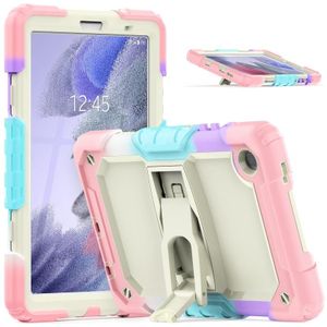 Shockproof Colorful Silica Gel + PC Protective Case with Holder & Shoulder Strap For Samsung Galaxy A7 Lite T220 / T225(Colorful Pink)