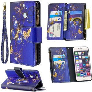 Voor iPhone 6s Plus & 6 Plus Gekleurd tekenpatroon Rits Horizontale Flip Lederen case met Holder & Card Slots & Wallet(Purple Butterfly)