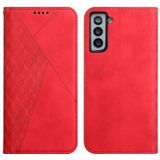 For Samsung Galaxy S21 5G Diamond Pattern Splicing Skin Feel Magnetic Horizontal Flip Leather Case with Card Slots & Holder & Wallet(Red)