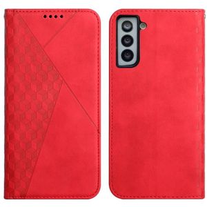 For Samsung Galaxy S21 5G Diamond Pattern Splicing Skin Feel Magnetic Horizontal Flip Leather Case with Card Slots & Holder & Wallet(Red)