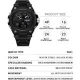 BINBOND B885 Outdoor Sports Timing Dual-Display waterdichte elektronische horloges (zwart-wit-zwart)