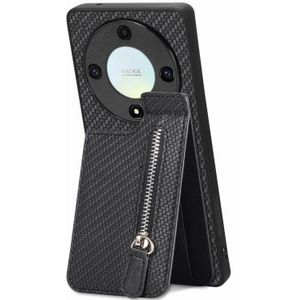 For Honor X9A Koolstofvezel Verticale Flip Rits Telefoon Case (Zwart)