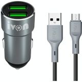 Ivon CC38 2.4A dubbele USB-autolader + 1m USB naar Micro USB Snelle laadgegevens kabel set