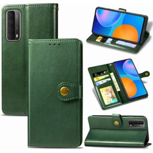 Voor Huawei P Smart 2021 Retro Solid Color Leather Buckle Phone Case met Lanyard & Photo Frame & Card Slot & Wallet & Stand Functie(Groen)
