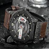 CURRIEs M8301 mannen militaire sport watch quartz datum klok lederen horloge (zwart geval oranje)