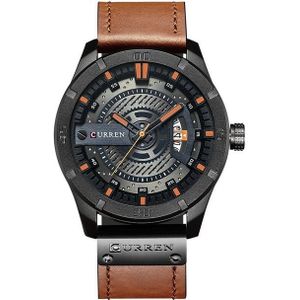 CURRIEs M8301 mannen militaire sport watch quartz datum klok lederen horloge (zwart geval oranje)