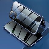 Schokbestendige anti-glurend magnetisch metalen frame Dubbelzijdige tempered glass case voor iPhone 12 Pro Max(Blauw)