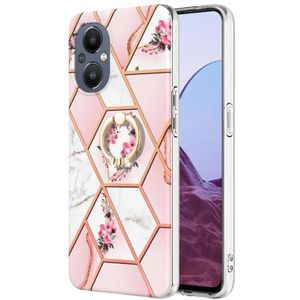 Voor OnePlus Nord N20 5G splitsen marmeren bloempatroon TPU ringhouder (roze bloem)