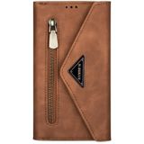 Voor Samsung Galaxy S7 edge Skin Feel Zipper Horizontale Flip Lederen Case met Holder & Card Slots & Photo Frame & Lanyard & Long Rope(Bruin)