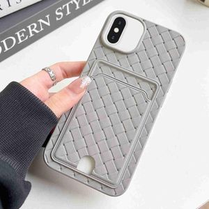 Voor iPhone XS Max Weave Texture Card Slot Skin Feel Phone Case met Push Card Hole(Grijs)