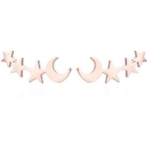 Eenvoudige maan ster Stud Oorbellen voor vrouwen birthday gift sieraden (Rose goud)