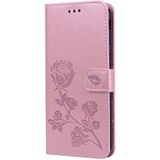 Rose relif horizontaal flip PU lederen Case voor Samsung Galaxy J4 Plus  met houder & kaartsleuven & portemonnee (Rose goud)
