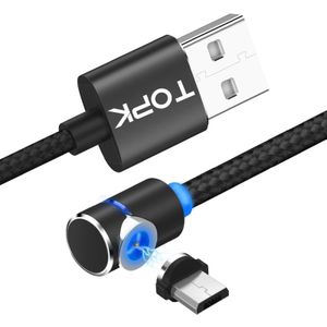 TOPK 2m 2.4 A maximum USB aan micro-USB 90 graad elleboog magnetische het laden kabel met LEIDENE indicator (zwart)