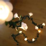 5m 50 LEDs zonne-simulatie groen blad rotan Rose bloem Vine LED licht string Garland decoratie