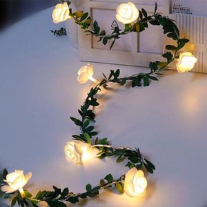 5m 50 LEDs zonne-simulatie groen blad rotan Rose bloem Vine LED licht string Garland decoratie