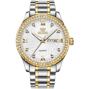 OLEVS 5565 Mannen Fashion Waterproof Stainless Steel Strap Diamond Quartz Watch (Wit)